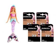 Barbie Lot Dreamtopia poupée sirène lumière et Danse Aquatique, Jouet pour Enfant + Pile Bouton alcaline Duracell spéciale LR44, 8 Piles