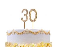 Gifts SHATCHI-816 Décoration de gâteau en or avec diamant pour anniversaire de mariage Doré