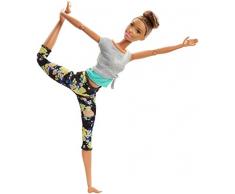 Barbie Made to Move poupée articulée Fitness ultra flexible brune, legging à fleurs jaunes et 22 points darticulations, jouet pour enfant, FTG82