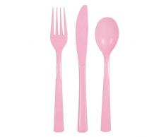 Unique Party 39517-Lot de Couverts en Plastique pour 6 Invités Pastel-18 Pièces, 39517, rose bébé, Pack of 18