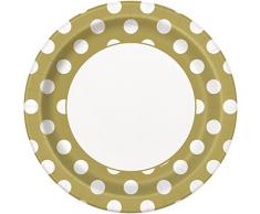Unique Party - 37295 - Paquet de 8 Assiettes - Carton à Pois - 23 cm - Or