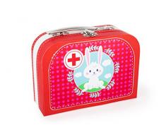 small foot 10864 Valise de vétérinaire en bois , avec accessoires (seringue, thermomètre, etc.) et lapin en peluche, à partir de 3 ans