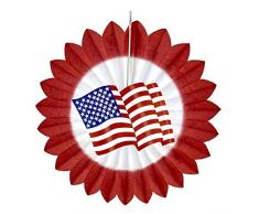 Widmann - Éventail rouge alvéolé avec drapeau américain 50 cm