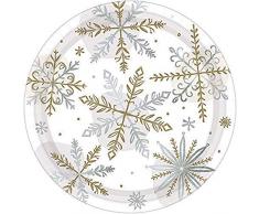 Amscan 542174 Lot de 8 assiettes en papier Motif flocon de neige 18 cm