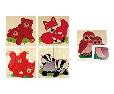 Hess Jouet en Bois 14925 – Puzzle Bébés Animaux en Bois, 5 Motifs, 20 pièces, Multicolore