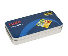 Idena 40109 Mini Jeu Ludo dans Une boîte métallique Pratique pour Le Rangement et Le Transport, Le Champ de Jeu, 16 Figurines et 2 Cubes, Surface de Jeu env. 13 x 12,5 cm, Multicolore
