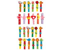 Small Foot by Legler- Small Foot 7760 Pinces à Linge avec Motifs en Bois coloré, Jouets pour Enfants, 24 pièces, à partir de 3 Ans
