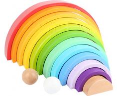 Small Foot- Blocs en Bois XL, Arc-en-Ciel de 12 pièces avec 2 Boules pour lécole Maternelle, pour Le développement Jouets, 11412, Multicolore