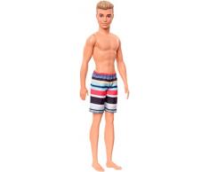 Barbie Plage poupée Ken blond avec short de bain à rayures, jouet pour enfant, GHW43