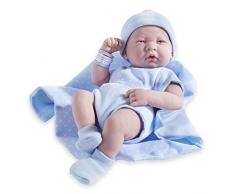 JC TOYS 102-18540 Poupée de bébé, avec Un Corps en Caoutchouc, habillé en Bleu à Pois, de 36 cm