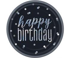 Unique Party- Assiettes en Carton, 83585, Noir et argenté