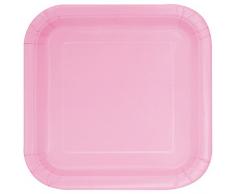 Unique Party - 30881 - Paquet de 14 assiettes en Carton - 22.2 cm - Rose Pastel