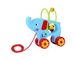 Tooky Toy Jouet à tirer Elephant en bois, TKE009, Multicolore