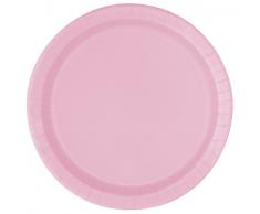 Unique Party - 30878 - Paquet de 20 Assiettes en Carton - 18 cm - Rose Pastel