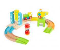 Small Foot-11493 Set de Chemin de Fer en Bois, avec Locomotive et hélicoptère, en Couleurs Vives, pour Enfants à partir de 1 an Jouets, 11493, Multicolore