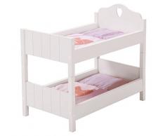 roba Lit superposé pour poupées de la série darticles Fienchen, le lit est divisible en 2 petits lits, MDF laqué en blanc, avec literie avec motif cœur incluse (2 coussins et couvertures).