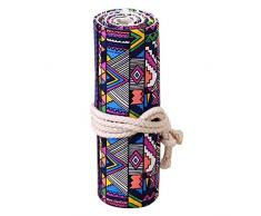 Katara 1786 - Trousse À Crayons en Toile, Étui Rouleau Brodé, Plumier Enroulable Pour École, Atelier Ou Bureau - Style Tribal, 48 Trous