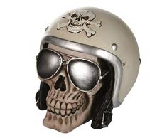 Goth and steampunk- Tirelire en polyresine, Crâne avec Casque et Lunettes de Soleil, env. 16 x 12 cm