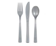 Unique Party 39506-Lot de Couverts en Plastique pour 6 Invités-Argente-18 Pièces, 39506, Silver