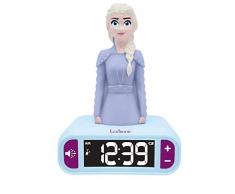 Lexibook- Veilleuse Reine des Neiges 2, Elsa Lumineuse, Effets sonores Disney Frozen, Réveil pour Enfant, Snooze, Couleur Bleue, RL800FZ