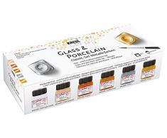 KREUL 16603 verre et porcelaine à base deau à séchage rapide, 6 x 20 ml de peinture métallique et pinceau Multicolore - version allemande