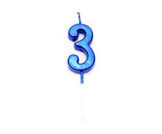 Gifts SHATCHI-1259 Lot de 3 bougies en forme de chiffre Shatchi Bleu