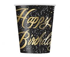 Unique Party 57496 Glitz Feuille dor Anniversaire Papier Tasses, Lot de 8