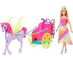 Barbie Dreamtopia Coffret poupée princesse blonde et sa calèche 2-en-1 tirée par un pégase, jouet pour enfant, GJK53
