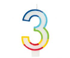 Unique Party 19943 Bougie danniversaire Motif bordure arc-en-ciel Numéro 3
