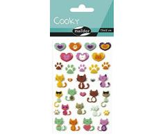 Maildor 560500C - Un sachet de gommettes 3D Cooky 1 planche 7,5x12cm, Chats/cœurs (31 stickers)