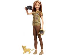 Barbie Métiers National Geographic poupée Journaliste Photo et Figurine Lionceau, jouet pour Enfant, GDM46