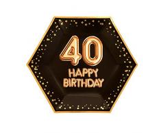 Neviti- Glitz & Glamour-Plate-Large-Black & Gold-Age 40 Assiettes en carton, 773123