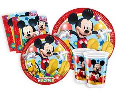 Ciao Lot de Vaisselle de fête La Maison de Mickey pour 8 Personnes (44 pièces : 8 Grandes Assiettes, 8 Assiettes Moyennes, 8 Verres, 20 Serviettes) Y2496