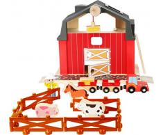 Small Foot Ferme World Naturel certifié 100% FSC avec Tracteur et remoque, Animaux en Bois Jouets, 10902, Multicolore