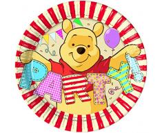 Procos 80497 – Lot de 8 Assiettes en Carton Winnie Alphabet, 20 cm de diamètre, Multicolore
