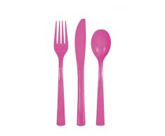 Unique Party 39490-Lot de Couverts en Plastique pour 6 Invités Vif-18 Pièces, 39490, rose vif