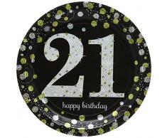 amscan 9900565 Doré 26 cm Celebration 21st Prismatic Assiettes en Papier