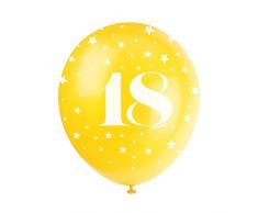 Unique Party 56093 - Ballons de Baudruche Nacré - 30 cm - Numéro 18 Anniversaire - Assortiment de 5