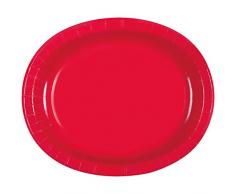 Unique Party - 31329 - Paquet de 8 Assiettes en Carton Ovales - Rouge