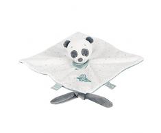 Nattou 963213 Doudou Plat Panda Loulou avec Attache pour Sucette, 28 x 28 cm, Loulou, Léa et Hippolyte, Blanc/Gris Foncé