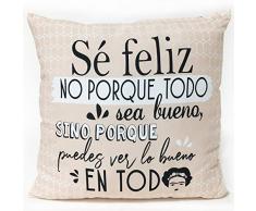 ARTEMODEL-Se Feliz Coussin en Tissu Gris, Multicolore (1)