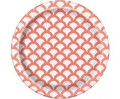 Unique Party - 37214 - Paquet de 8 Assiettes en Carton - Motif Pétoncles - 18 cm - Rose Corail