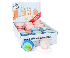 Small Foot- Présentoir Luna la Licorne et Merlin Le Dragon 12 pièces, certifié FSC 100%, yoyo en Bois pour Enfants Jouets, 11034, Multicolore