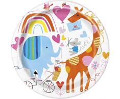 Unique Party 73425 - Assiettes en Carton - 23 cm - Baby Shower À Thème Zoo - Paquet de 8