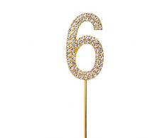 Gifts SHATCHI-795 Décoration de gâteau numéro 6 Doré scintillant Diamant Anniversaire Fête Anniversaire