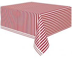Unique Party 50300 - Nappe en Plastique au Motif Rayé Rouge, 2,74 m x 1,37 m