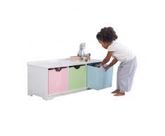 KidKraft 14565 Nantucket Banc de rangement couleurs pastel pour enfant Avec 3 tiroirs/bacs/paniers de rangement Meuble pour chambre d’enfant
