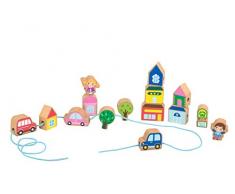 Iwood- Ville Jouet à Lacer 15pcs en Bois, 12007