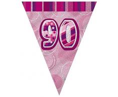 Unique Party - 90959 - Guirlande Fanions de 90e Anniversaire - 2,7 m - Rose Glitz