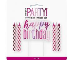 Unique Party- Bougies, 83888, Rose/argenté